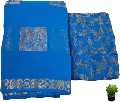 Durga Emporio Woven Bollywood Georgette Saree(Blue)