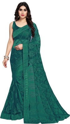 JIVI CLOTHING Embroidered Bollywood Net Saree(Green)