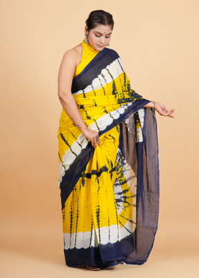 Krishna Creation Printed Handloom Pure Cotton Saree(Yellow)