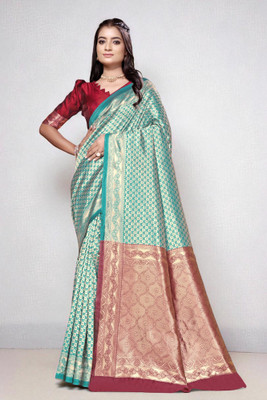 JAY KHODIYAR EMBROIDERY Self Design Bollywood Jacquard Saree(Light Blue)
