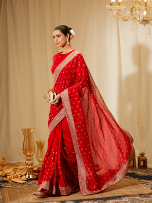 KASEE Embroidered Bollywood Silk Blend Saree(Red)