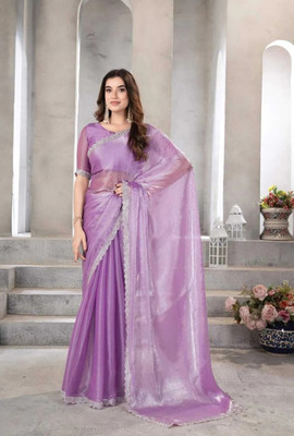 JENYA STORE Solid/Plain Saree with Attached Blouse Chiffon Saree(Purple)