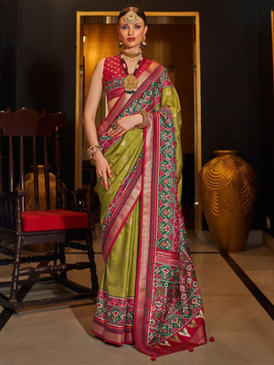 ANOUK Woven Patola Silk Blend Saree(Light Green)