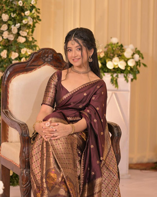 VASTRIKAFABRIC Self Design Mekhela Chador Polyester Saree(Brown)