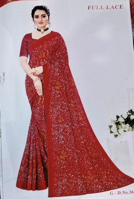 MCC Fashions Self Design Saree with Attached Blouse Georgette Saree(Red)