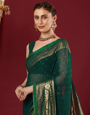Samah Printed, Embellished Bollywood Georgette Saree(Green)