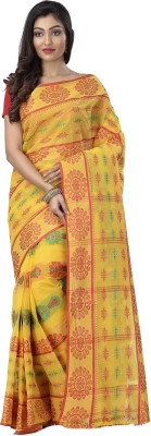 HandloomPD Self Design Tant Pure Cotton Saree(Yellow)