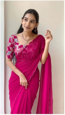 HouseOfCommon Solid/Plain Bollywood Georgette Saree(Pink)