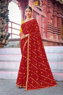 Laxmipati Sarees Printed Bollywood Chiffon Saree(Red)