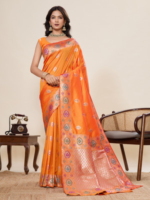 Divastri Woven Banarasi Cotton Silk Saree(Orange)