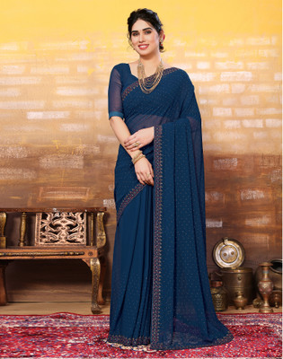 Satrani Dyed, Self Design Bollywood Georgette Saree(Blue)
