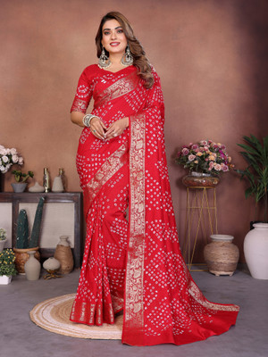 Tasrika Tie-Dye Bollywood Silk Blend Saree(Red)