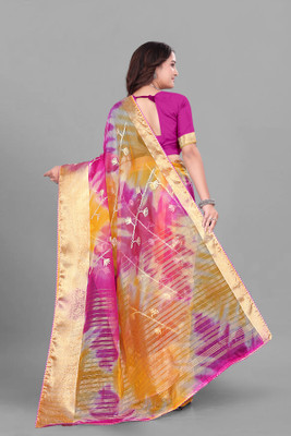 Aarunika BS Solid/Plain Bollywood Organza Saree(Pink)
