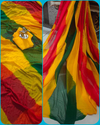 RGF Color Block, Graphic Print, Printed, Woven, Hand Painted Daily Wear Chiffon Saree(Green, Yellow)