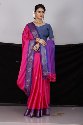 NST5 Self Design, Embellished, Woven Paithani Tissue, Cotton Silk Saree(Pink, Blue)