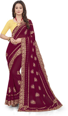 Om Creation Embroidered, Self Design Bollywood Georgette Saree(Maroon)