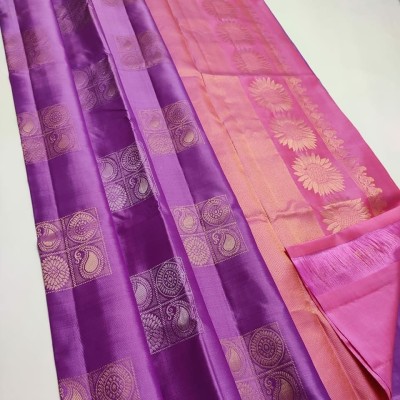 JIADIA Woven Kanjivaram Pure Silk, Art Silk Saree(Purple)