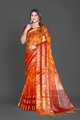 Aarunika SBT Printed Bollywood Organza Saree(Gold)