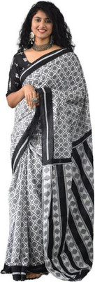 Tropwear Printed, Self Design, Digital Print, Hand Painted, Blocked Printed Sambalpuri Pure Cotton Saree(Grey)