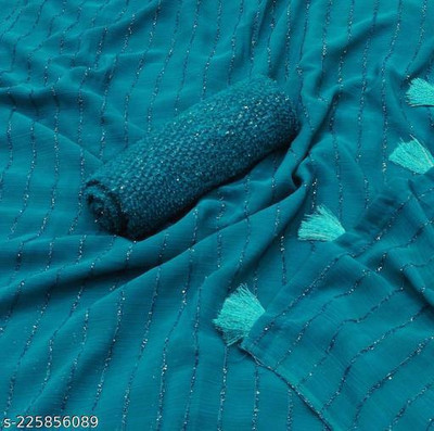 SUDIPTA Striped Bollywood Georgette Saree(Light Blue)