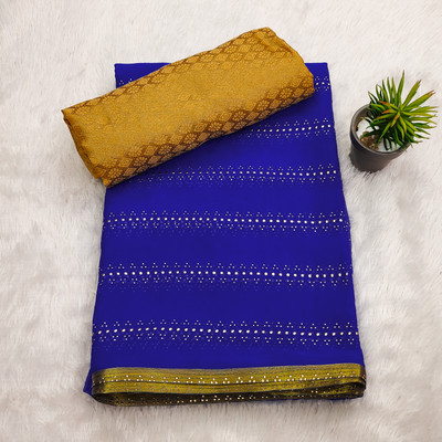 DIVYASHAKTI FASHION Striped Bollywood Chiffon Saree(Blue)