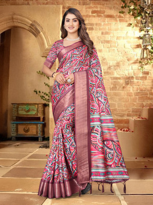 Tejal Creation Digital Print Bollywood Cotton Silk Saree(Multicolor)