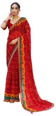 rudraCreation Printed Bollywood Georgette Saree(Maroon)
