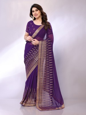 Tasrika Embellished, Embroidered Bollywood Georgette Saree(Purple)