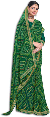 Ranisatiya Creation Printed Bandhani Georgette Saree(Green)