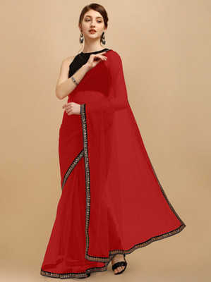 JSItaliya Solid/Plain Bollywood Net Saree(Red)