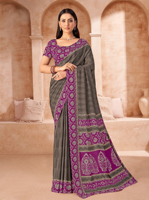 Divastri Floral Print, Geometric Print, Digital Print, Printed Bollywood Crepe Saree(Grey)