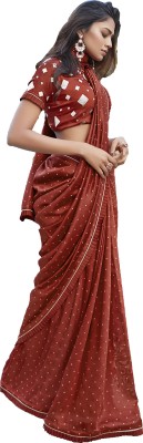 RAJESHWAR FASHION Printed, Solid/Plain Bollywood Cotton Linen, Cotton Silk Saree(Red)