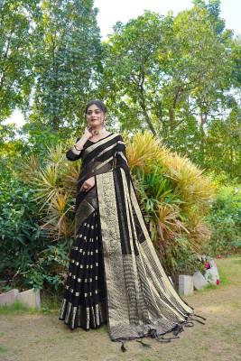 KOTHARI BS Solid/Plain Bandhani Organza Saree(Black)