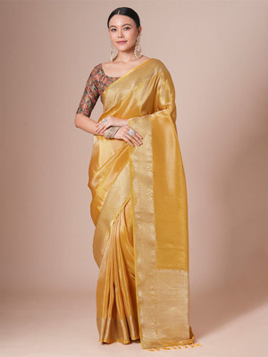 House of Pataudi Woven Daily Wear Tissue Saree(Gold)