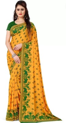 HGH Applique Assam Silk Art Silk Saree(Yellow)