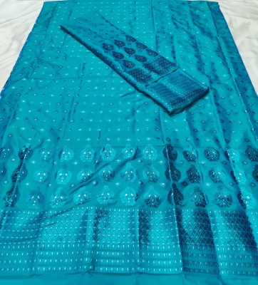 Skiran's Woven Mekhela Chador Polyester Saree(Light Blue)