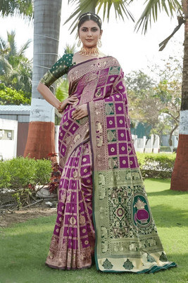 ANIRAV Woven Banarasi Silk Blend, Jacquard Saree(Purple)