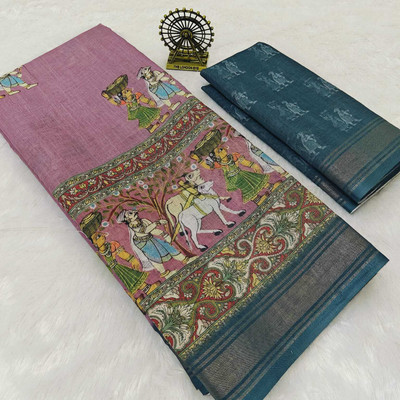 Sniccs Trend Digital Print Kalamkari Mulmul Saree(Purple)