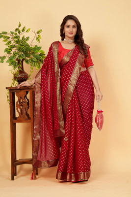 DIVYASHAKTI FASHION Embellished Bhagalpuri Chiffon Saree(Red)