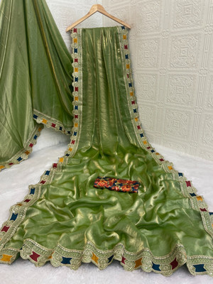 Divastri Solid/Plain Bollywood Tissue Saree(Green)