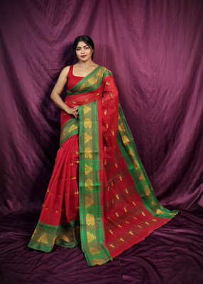 Reba saree center Self Design Tant Pure Cotton Saree(Red)