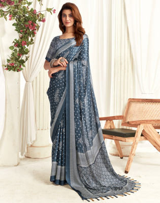 Samah Printed, Embellished Daily Wear Satin, Georgette Saree(Grey, White)