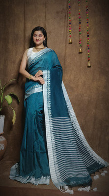 HARE KRISHNA ENTERPRISE Solid/Plain Handloom Cotton Silk Saree(Green)