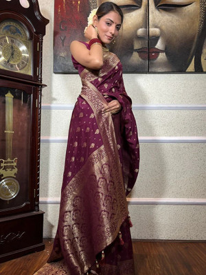 SHREE KSHETRAPAL CREATION Self Design Banarasi Pure Silk Saree(Purple)