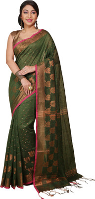 Divastri Woven Handloom Art Silk Saree(Green)
