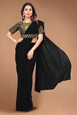 Tejal Creation Self Design Bollywood Georgette Saree(Black)