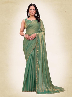 Vraggi Embellished, Solid/Plain Bollywood Chiffon, Pure Silk Saree(Light Green)