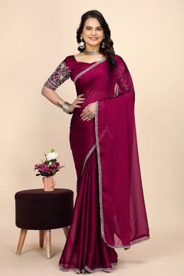 K 5 FASHION Solid/Plain Bollywood Chiffon Saree(Maroon)
