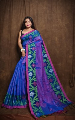 SPAL FASHION Self Design Handloom Cotton Silk Saree(Blue)