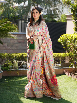 Sidhidata Digital Print Kanjivaram Cotton Blend Saree(Cream)